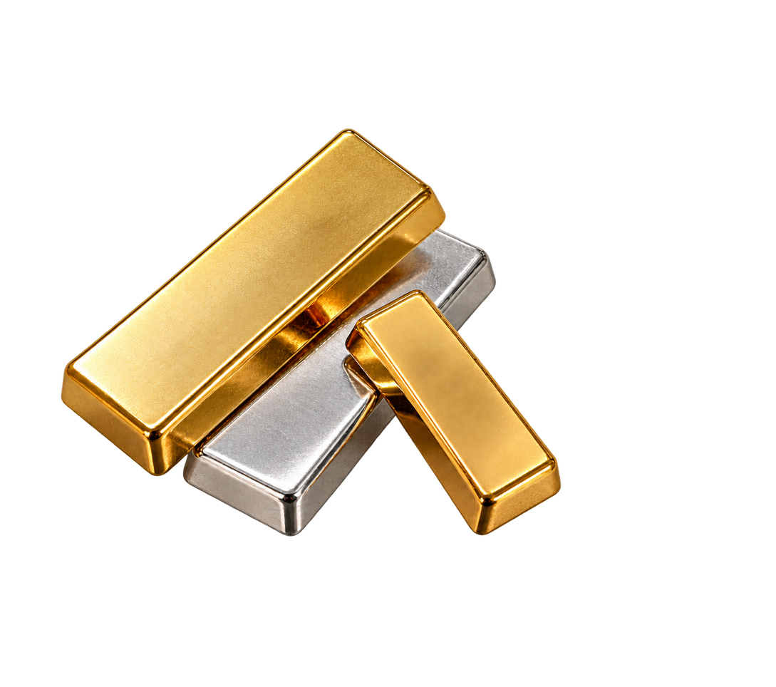Minted gold, silver bars